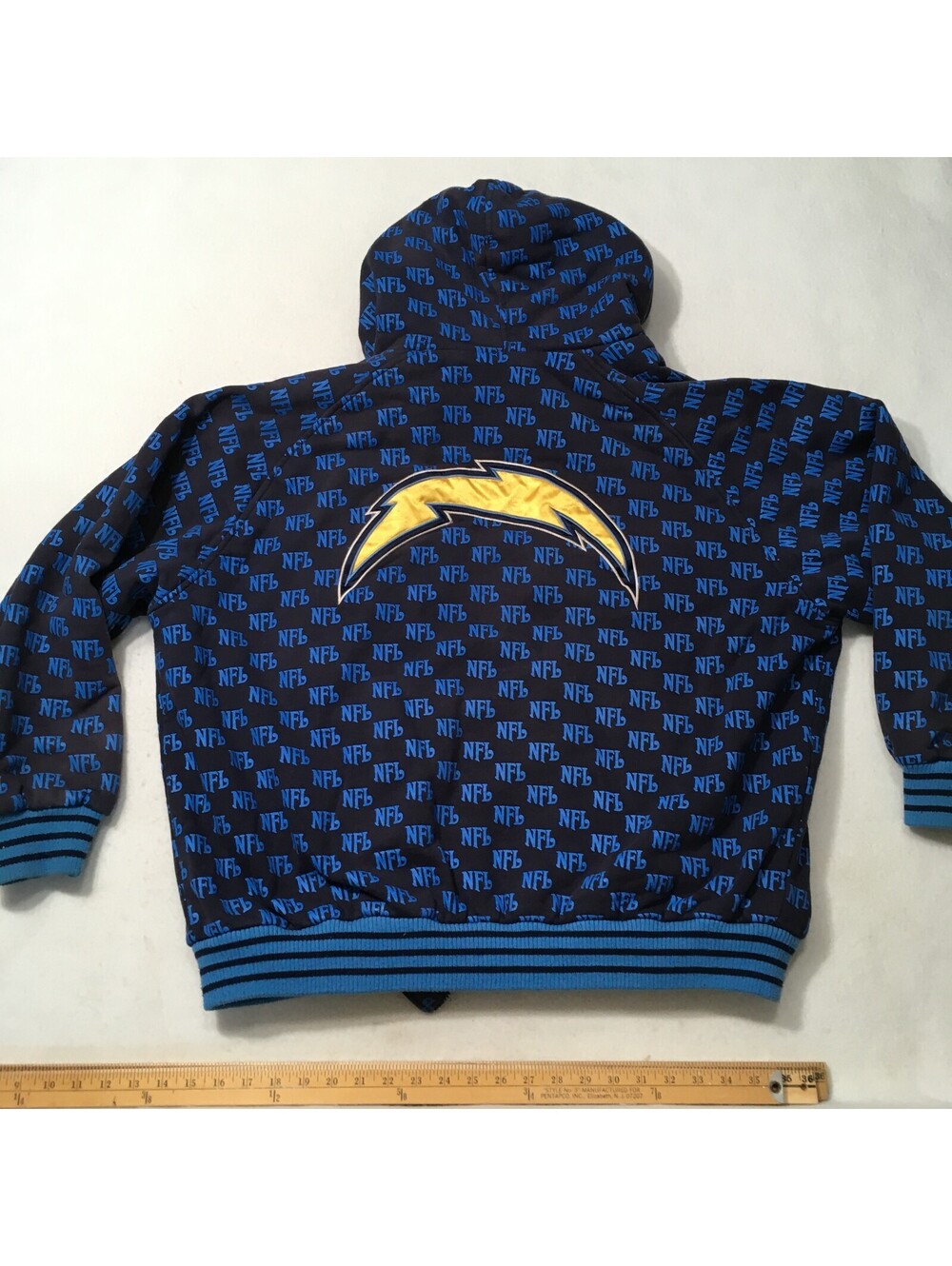 Vintage NFL CHARGERS All Over Print Sweatshirt Big Logo SEE ZIPPER CLASP XL